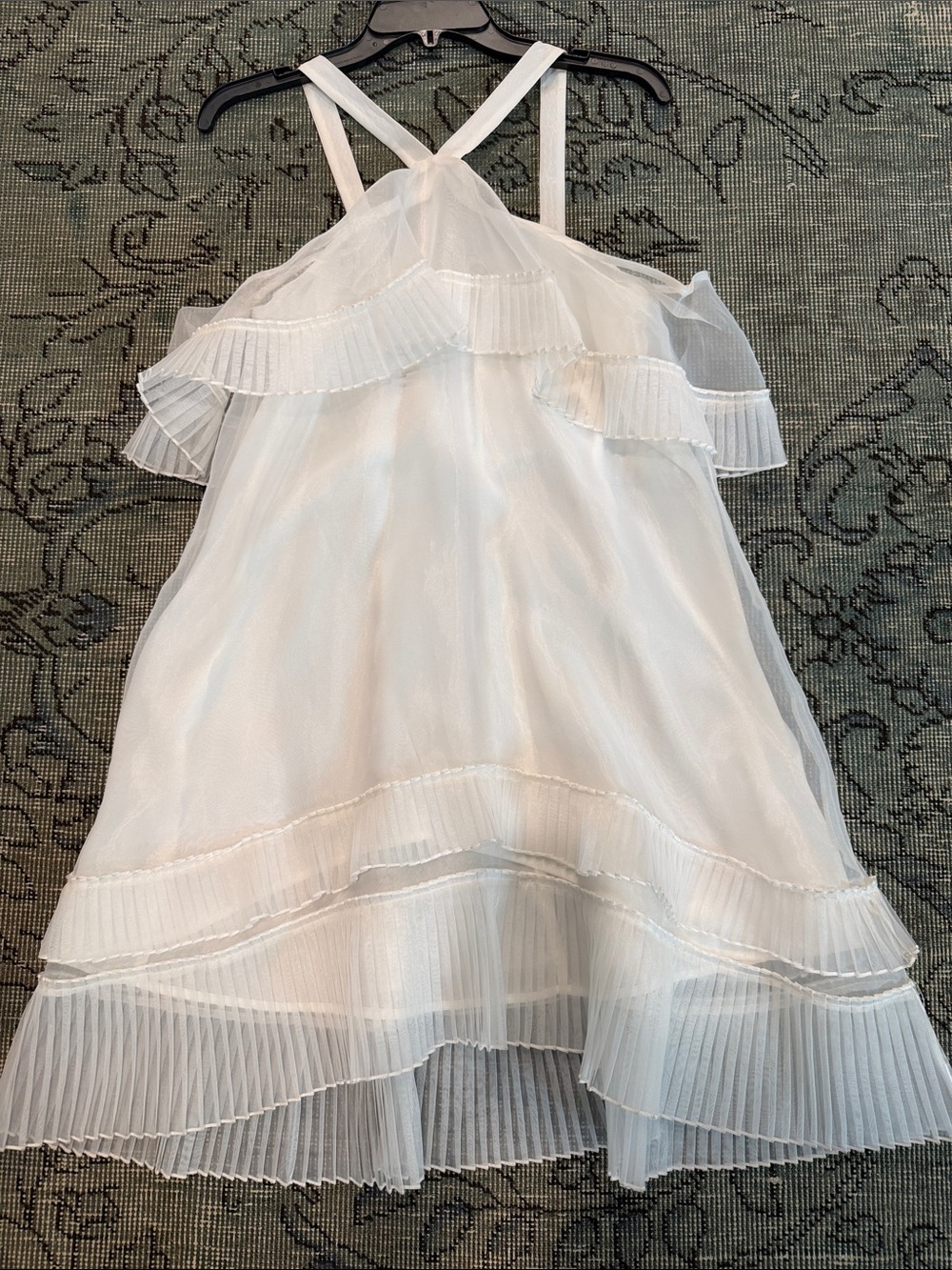 Elegant White Pleated Ruffle Halter Dress